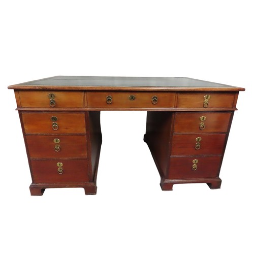 97 - 19TH CENTURY MAHOGANY PARTNERS DESK having green tooled leather inset writing surfaceWidth 142cm x h... 