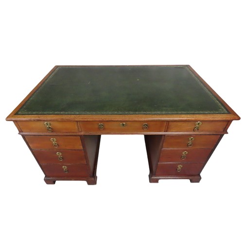 97 - 19TH CENTURY MAHOGANY PARTNERS DESK having green tooled leather inset writing surfaceWidth 142cm x h... 