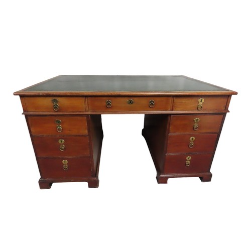 97 - 19TH CENTURY MAHOGANY PARTNERS DESK having green tooled leather inset writing surfaceWidth 142cm x h... 