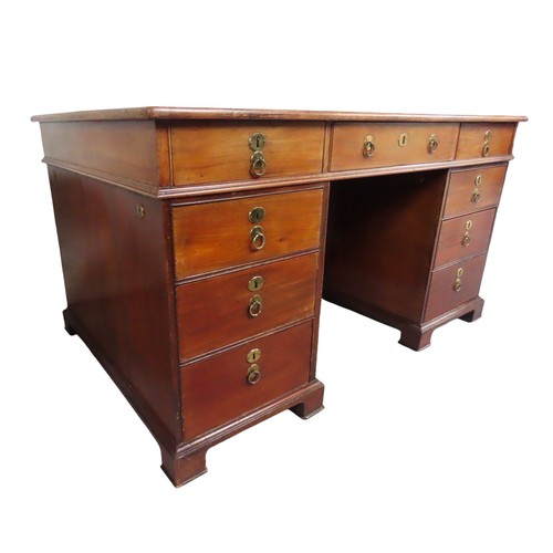 97 - 19TH CENTURY MAHOGANY PARTNERS DESK having green tooled leather inset writing surfaceWidth 142cm x h... 