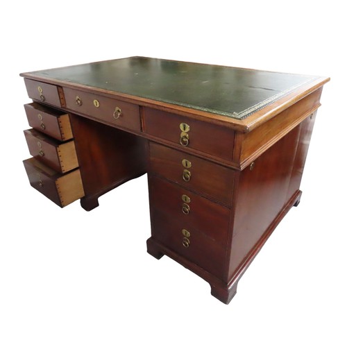 97 - 19TH CENTURY MAHOGANY PARTNERS DESK having green tooled leather inset writing surfaceWidth 142cm x h... 