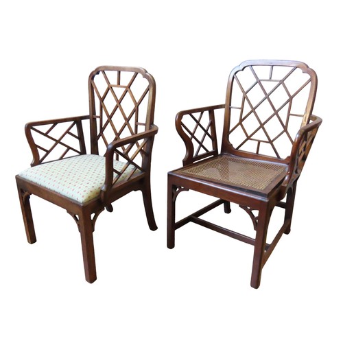 96 - A MATCHED PAIR OF GEORGE III MAHOGANY 'COCKPEN' OPEN ARMCHAIRS, in the Chinese Chippendale manner, b... 