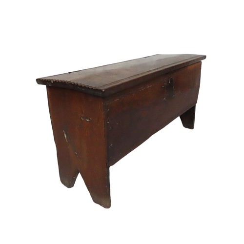 58 - 18TH CENTURY FIVE PLANK OAK COFFER of unusual bow form, rustic appearance with chiselled detail on t... 