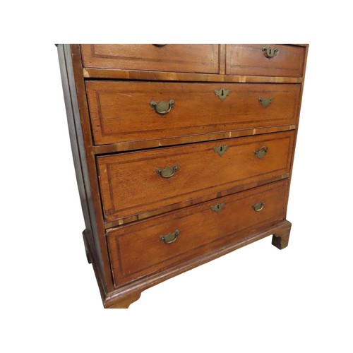 45 - 19TH CENTURY OAK CHEST OF DRAWERS with mahogany cross banding. 2 small drawers over three graduated ... 