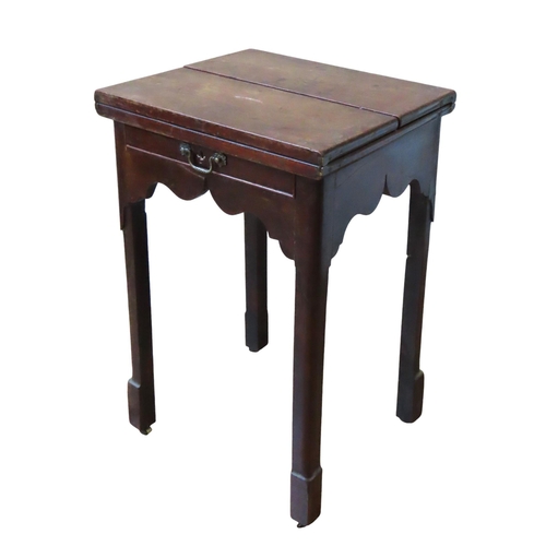 90 - A 19TH CENTURY MAHOGANY BI-FOLD OCCASIONAL TABLE, square form top with two fold-over leaves, above a... 