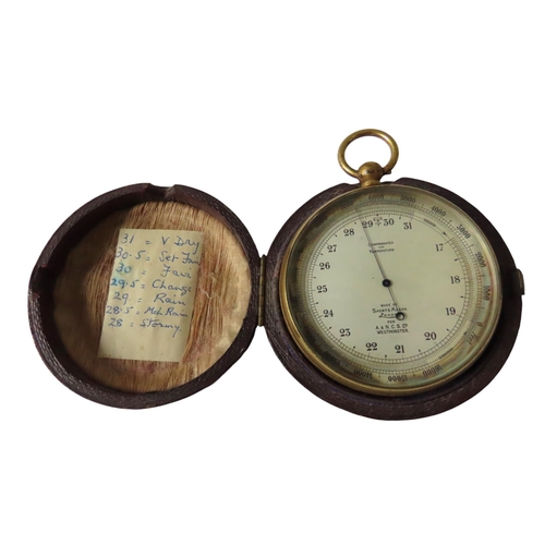 263 - A POCKET BAROMETER BY SHORT & MASON, LONDON for A & N.C.S. Ltd, Westminster, in gilt case wi... 