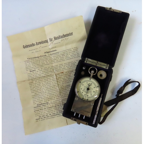 269 - A DR. T.H. HORN HAND TACHOMETER IN NICKEL BODY with accessories and leather covered transit case wit... 