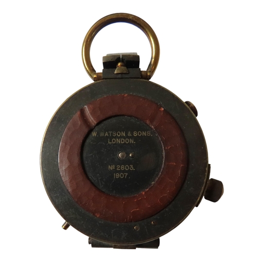 273 - A VERNER’S PATTERN MK V, MILITRAY ISSUE PRISMATIC COMPASS in a leather case by W. Watson & Sons,... 