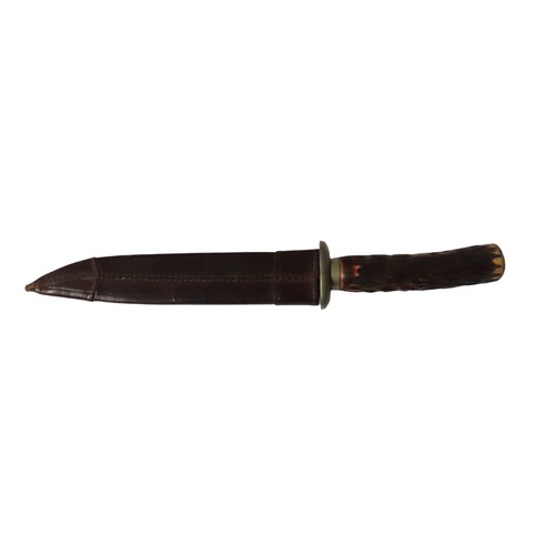 232 - A 19TH CENTURY WILKINSON ANTLER HANDLED BOWIE KNIFE, the blade marked 'Wilkinson Registered Trade Ma... 