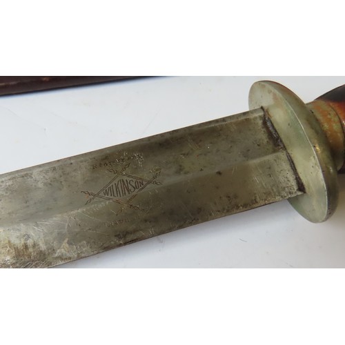 232 - A 19TH CENTURY WILKINSON ANTLER HANDLED BOWIE KNIFE, the blade marked 'Wilkinson Registered Trade Ma... 