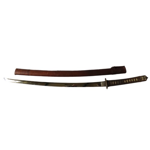 231 - WWII JAPANESE OFFICER'S SHIN GUNTO/KATANA SWORD, with 67cm steel single edged blade, foliate cast br... 