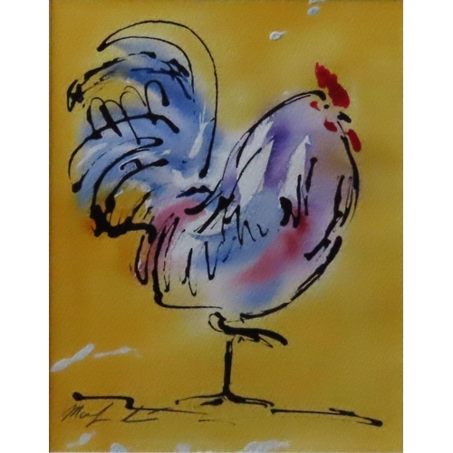 463 - MARILYN ALLIS (XX-XXI) WATER COLOUR OF COCKEREL, signed in lower left corner, glazed and framed32 x ... 