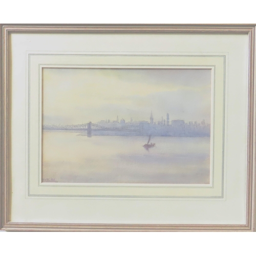 491 - HELEN M. BULKLEY (act.1909-1929) WATERCOLOUR OF LAMBETH BRIDGE, signed in lower left corner, glazed ... 