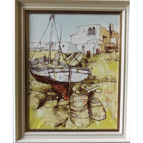 492 - BERNARD DUFOUR (XX-XXI) 'ANTIBES' OIL PAINTING ON CANVAS, depicting boats at low tide, signed in low... 