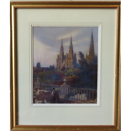 500 - A WATERCOLOUR OF LICHFIELD CATHEDRAL, signed F. Evans along bottom edge, glazed and framed37.5 x 31 ... 