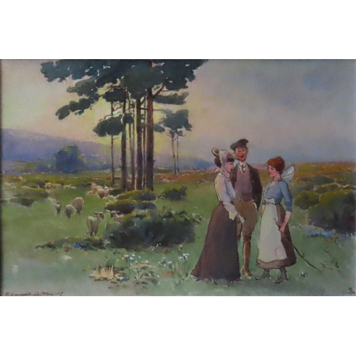 450 - EDMUND GEORGE FULLER (1858-1944) 'THE SHEPHERDESS' WATER COLOUR/PAPER, signed in lower left corner, ... 