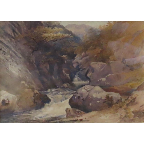 470 - DAVID HALL MCKEWAN (1817-1873) 'ANGLER BY MOUNTAIN STREAM' WATER COLOUR/PAPER, signed in lower left ... 