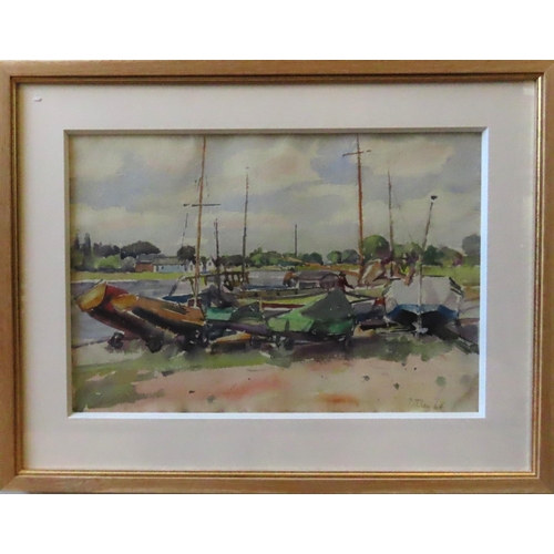 475 - LLEWELLYN PETLY JONES (1908-1986) 'SAILING BOATS BY THE THAMES' WATER COLOUR/PAPER, signed and dated... 