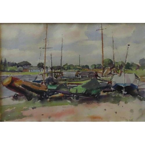 475 - LLEWELLYN PETLY JONES (1908-1986) 'SAILING BOATS BY THE THAMES' WATER COLOUR/PAPER, signed and dated... 