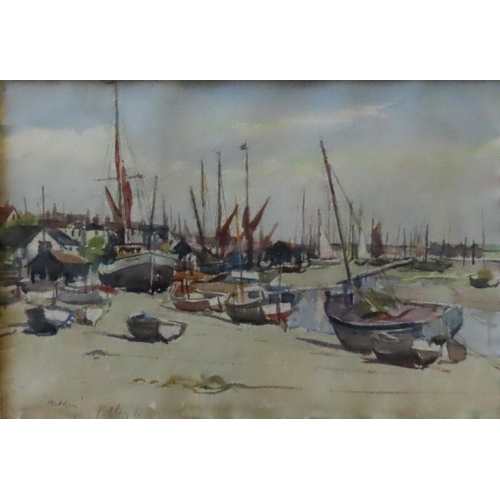 476 - LLEWELLYN PETLY JONES (1908-1986) 'MALDON, SAILING BOATS AT LOW TIDE' WATER COLOUR/PAPER, signed and... 