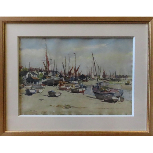 476 - LLEWELLYN PETLY JONES (1908-1986) 'MALDON, SAILING BOATS AT LOW TIDE' WATER COLOUR/PAPER, signed and... 