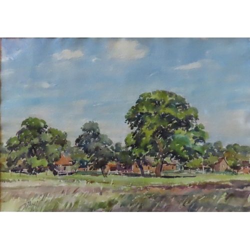 466 - LLEWELLYN PETLY JONES (1908-1986) 'THE FARM' WATER COLOUR/PAPER, signed and dated '67 in lower left ... 