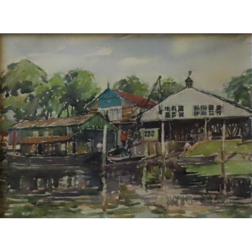 467 - LLEWELLYN PETLY JONES (1908-1986) 'BOATHOUSES, TWICKENHAM' WATER COLOUR/PAPER, signed in lower left ... 