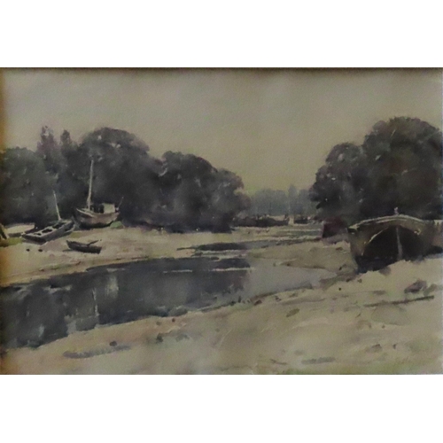 468 - LLEWELLYN PETLY JONES (1908-1986) 'ISLEWORTH, RIVER AT LOW TIDE' WATER COLOUR/PAPER, signed and date... 