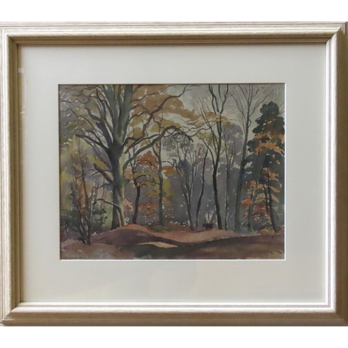 526 - ETHELBERT WHITE (1891-1972) WATER COLOUR OF STAG IN WOODLAND, signed in lower right corner, glazed a... 