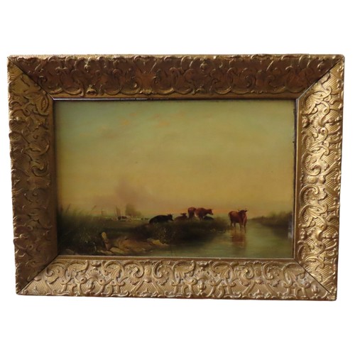 534 - THOMAS SIDNEY COOPER (1803-1902) CATTLE SCENE OIL ON CANVAS, depicting cows grazing at waters edge w... 