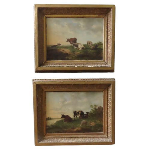 499 - IN THE MANNER OF THOMAS SIDNEY COOPER (1803-1902), PAIR OF CATTLE SCENES, OIL ON CANVASFramed29cm x ... 