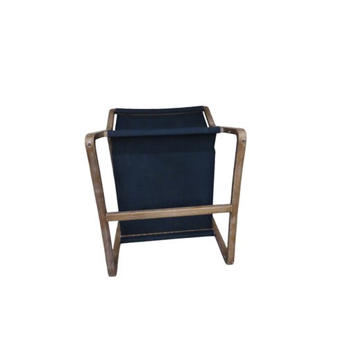 79 - PAIR OF CONTEMPORARY WOODEN ARMCHAIRS WITH BLUE SLING STYLE CANVAS SEAT Width 71cm x Height 75cm x D... 