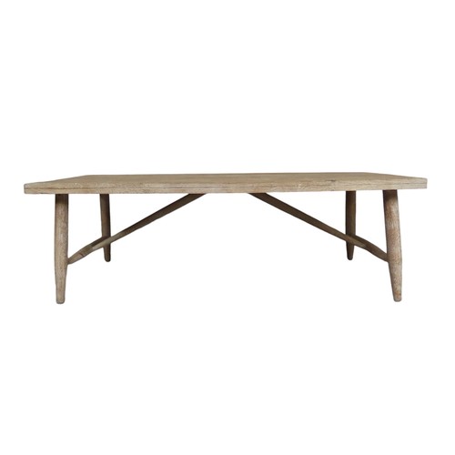 47 - CONTEMPORARY RECTANGULAR COFFEE TABLE on turned legs with stretcher bar, limewashed finish.Length 13... 