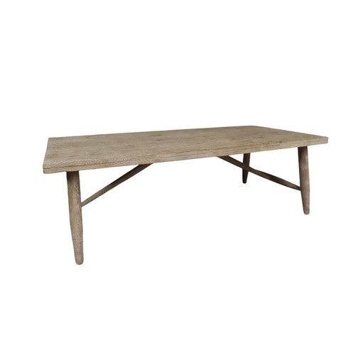 47 - CONTEMPORARY RECTANGULAR COFFEE TABLE on turned legs with stretcher bar, limewashed finish.Length 13... 