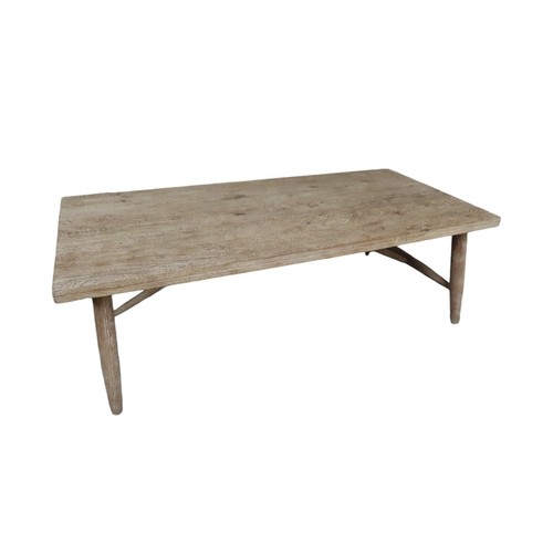 47 - CONTEMPORARY RECTANGULAR COFFEE TABLE on turned legs with stretcher bar, limewashed finish.Length 13... 