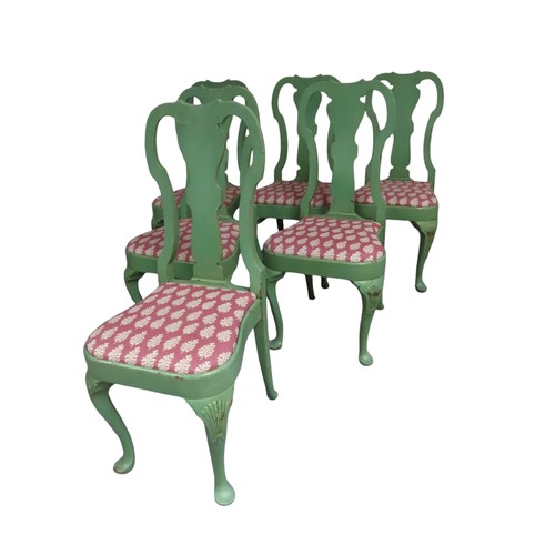 72 - A SET OF SIX CONTEMPORARY DINING CHAIRS, in the Queen Anne form, each with a green painted beech woo... 