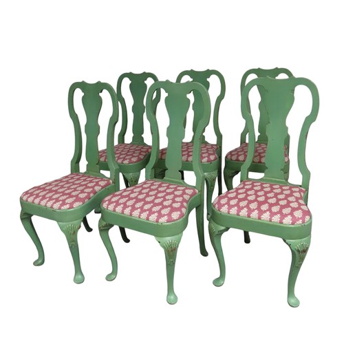 72 - A SET OF SIX CONTEMPORARY DINING CHAIRS, in the Queen Anne form, each with a green painted beech woo... 