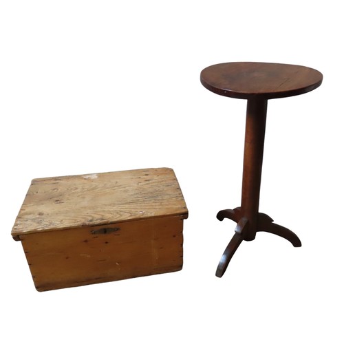 5 - RUSTIC FRUITWOOD WINE TABLE AND SMALL PINE BOXTable 74cm high x 39.5cmBox 60cm x 37cm x 28cm... 