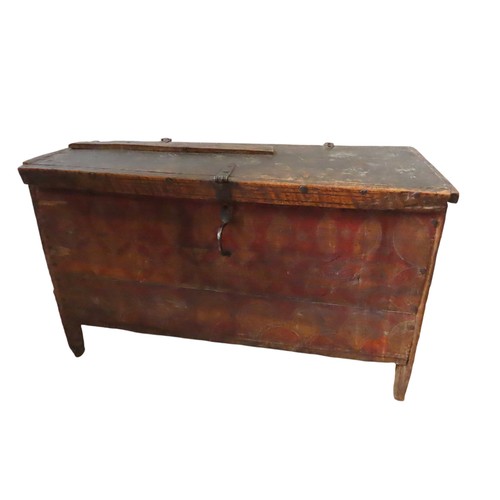 36 - EASTERN EUROPEAN PAINTED WOODEN CHEST with wrought iron fittingsHeight 54cm x  Length 87cm x Width 3... 