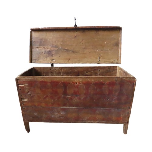 36 - EASTERN EUROPEAN PAINTED WOODEN CHEST with wrought iron fittingsHeight 54cm x  Length 87cm x Width 3... 