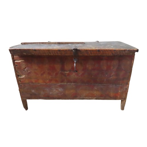 36 - EASTERN EUROPEAN PAINTED WOODEN CHEST with wrought iron fittingsHeight 54cm x  Length 87cm x Width 3... 