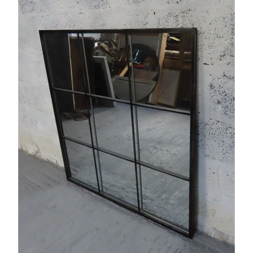 203 - A CONTEMPORARY SQUARE FORM WALL MIRROR, with 9-panel effect grid slip110cm x 110cm