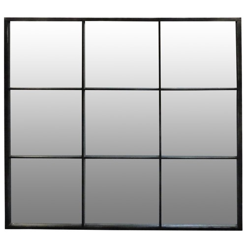 203 - A CONTEMPORARY SQUARE FORM WALL MIRROR, with 9-panel effect grid slip110cm x 110cm