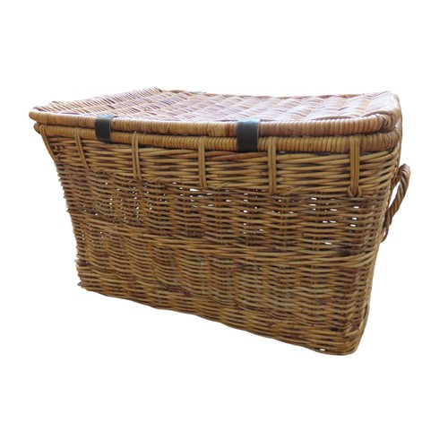 560 - WICKER LAUNDRY HAMPERwith leather hinges and straps, two buckle fastenings and two wicker side handl... 