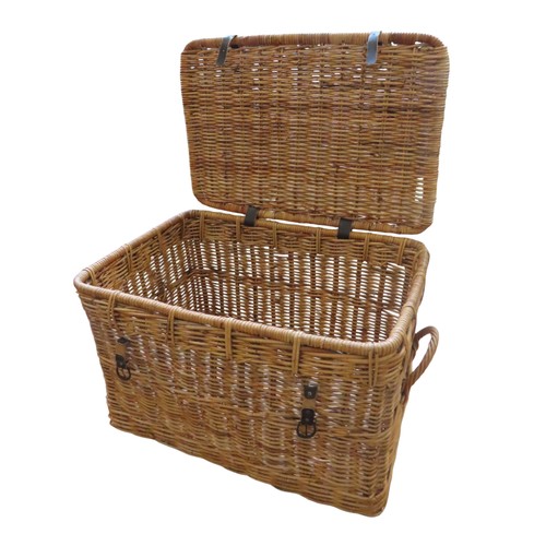 560 - WICKER LAUNDRY HAMPERwith leather hinges and straps, two buckle fastenings and two wicker side handl... 