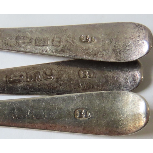 632 - THREE BRIGHT CUT GEORGIAN SILVER TEASPOONS AND SIX LATER TEASPOONS, various dates and marks12 cm lon... 