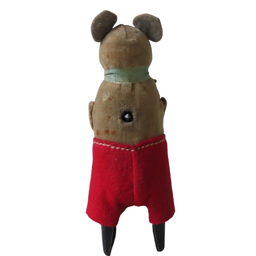 568 - A VINTAGE GERMAN SHUCO TINPLATE CLOCKWORK MOUSE, CIRCA 1930, sporting red trousers and a neckerchief... 