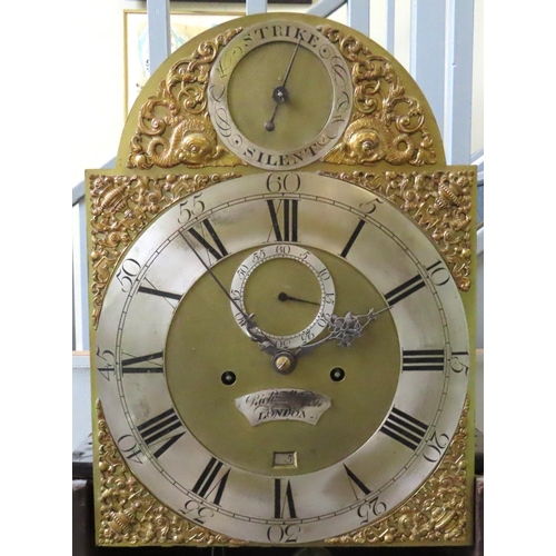 163 - AN 8-DAY JAPANNED LONGCASE CLOCK, the 12 inch brass dial signed Richard Milton, London on a silvered... 