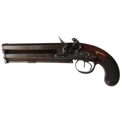 247 - A FINE 16 BORE FLINTLOCK DOUBLE BARRELLED OVER AND UNDER OFFICERS PISTOL BY GEORGE JONES, circa 1820... 