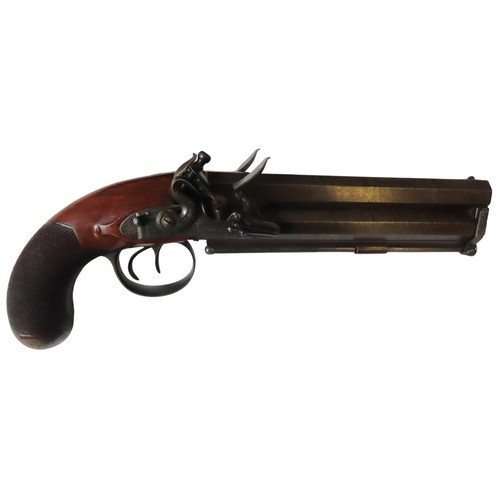 247 - A FINE 16 BORE FLINTLOCK DOUBLE BARRELLED OVER AND UNDER OFFICERS PISTOL BY GEORGE JONES, circa 1820... 